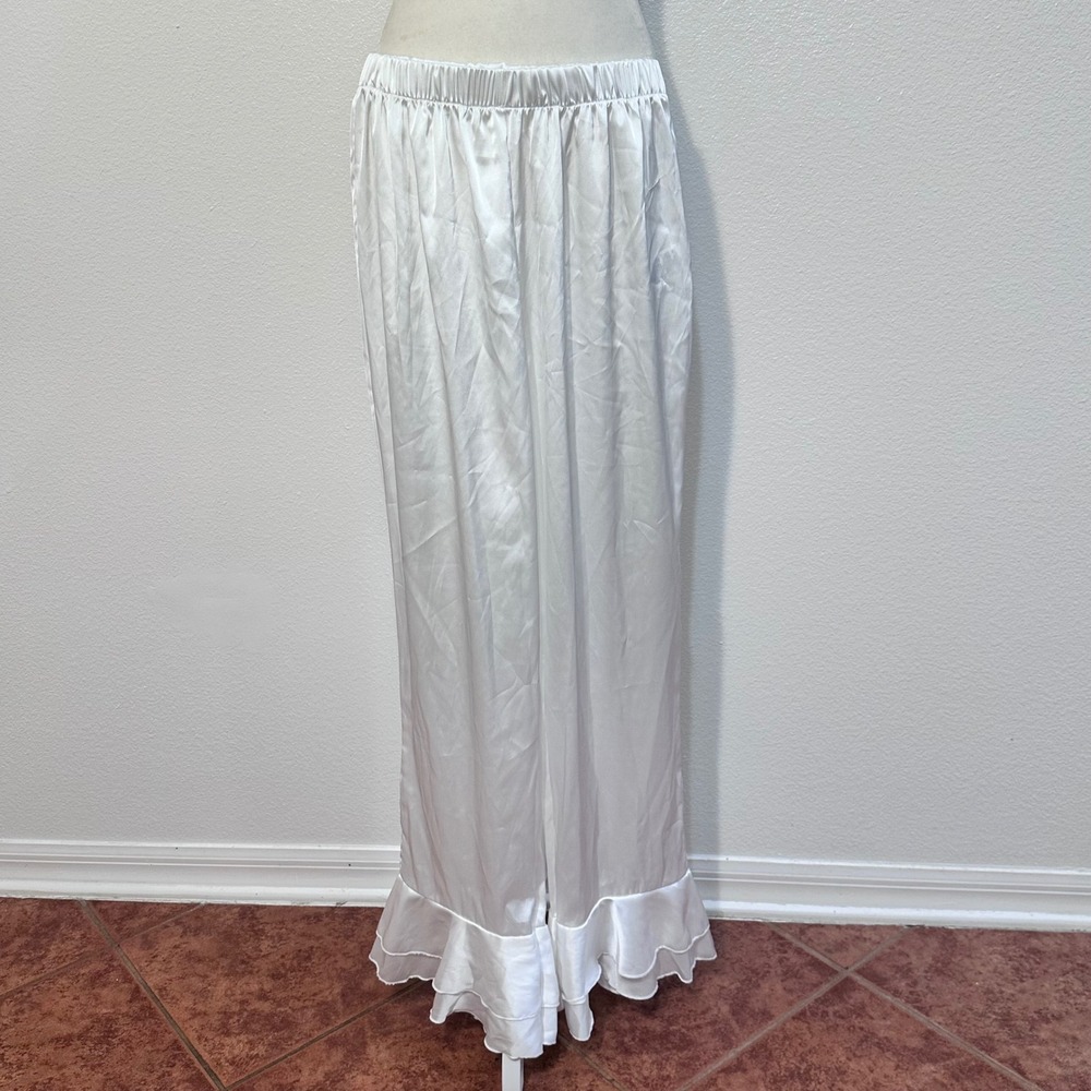 VTG Bloomers Ruffle Hem Satin Wide Leg Pants Women M White